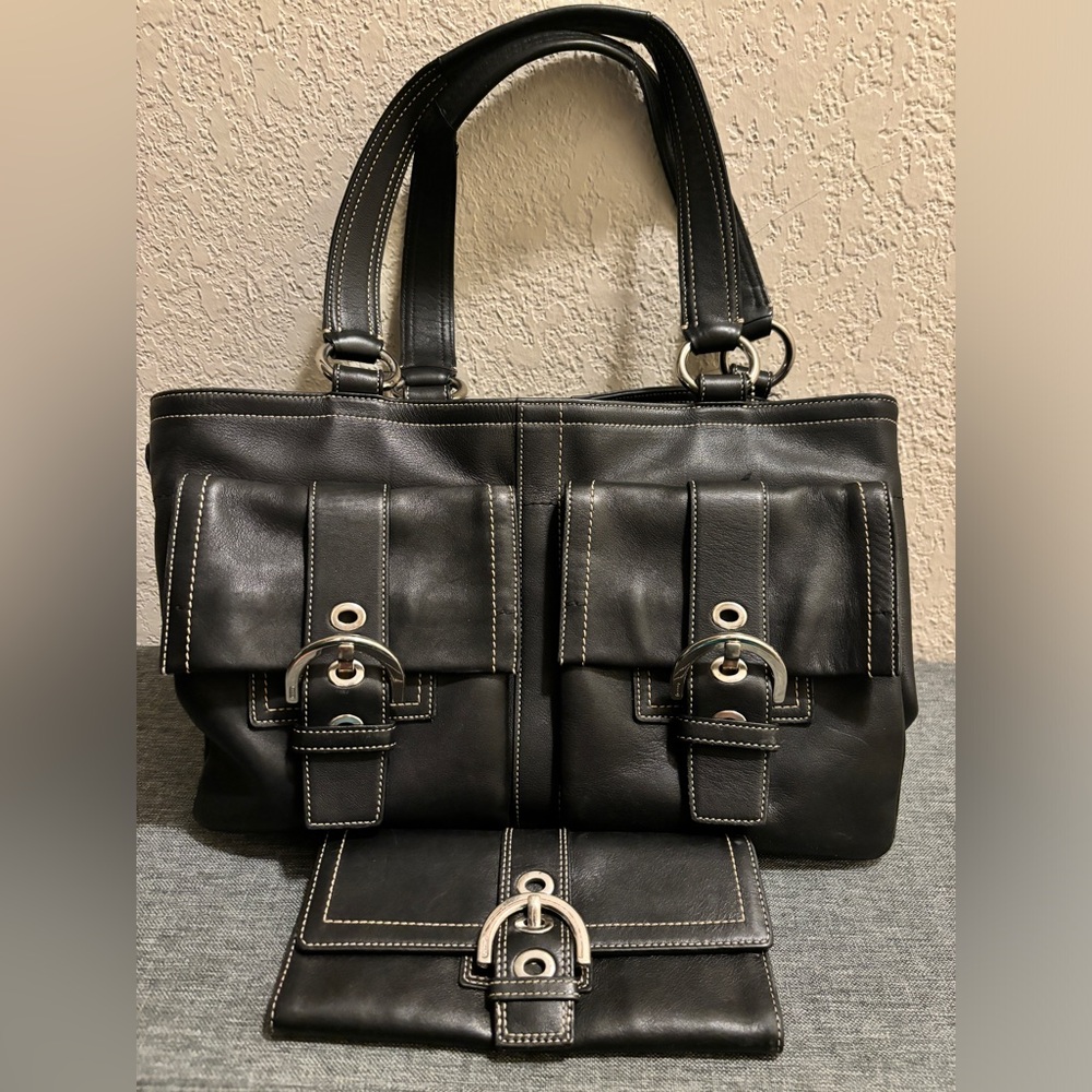 COACH SOHO Vintage X-LARGE Double Pocket Satchel with COACH Matching Wallet 🖤